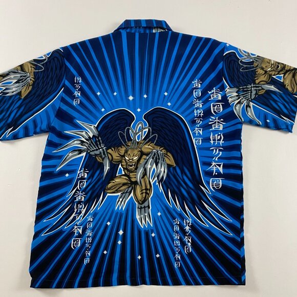 Vintage 90s Y2K Gargoyle Anime All Over Print Shirt Mens Large Button Up Monster - Picture 2 of 9